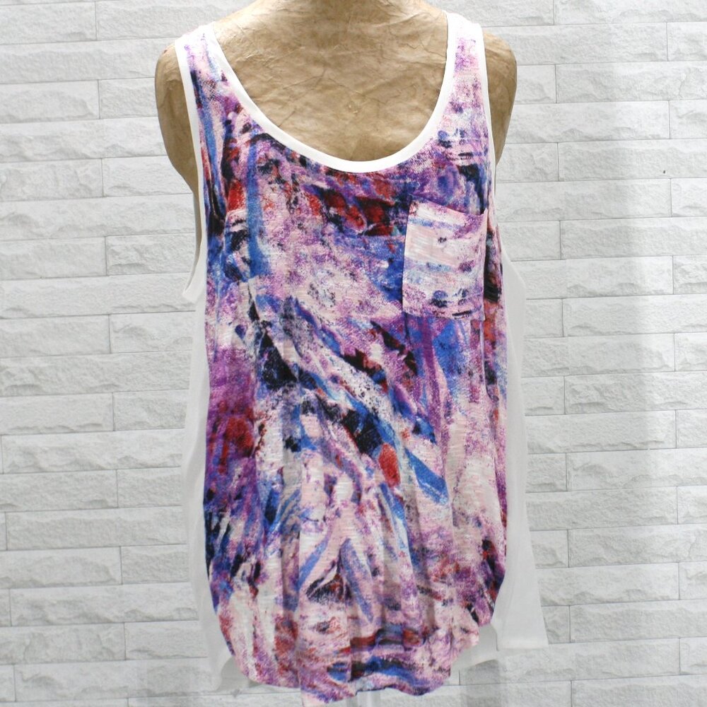 CALVIN KLEIN Top Tank Sleeveless Watercolor Tie Dye Abstract Purple White XL